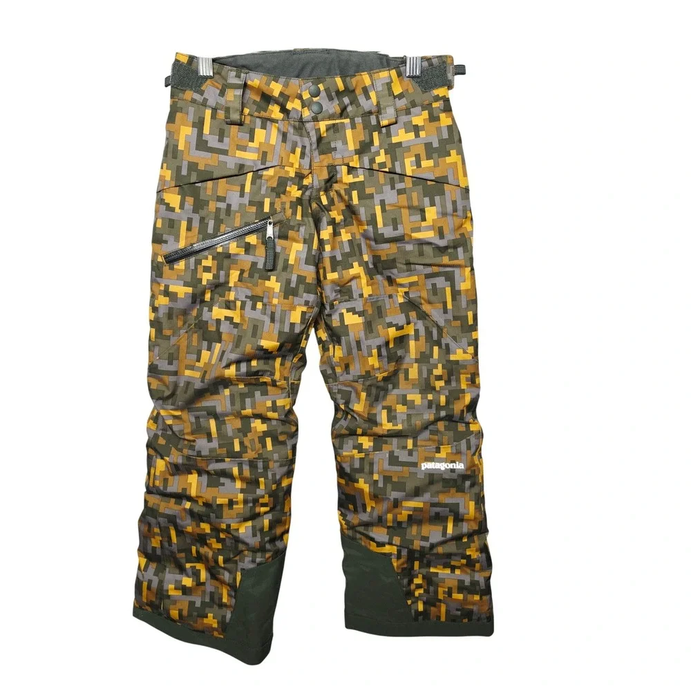 Patagonia Snowshot Snow Pants Kids XS 5-6 Green Yellow Digital Camo Insulated